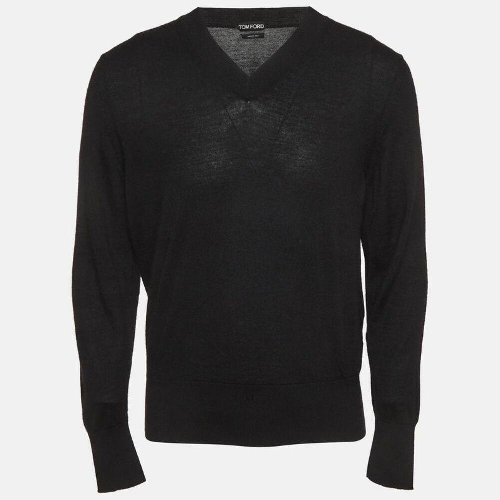 Tom Ford Black Cashmere Knit V-Neck Sweater M